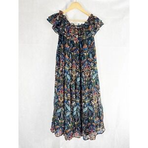 Sezane Vida Dark Floral Silk Blend Midi Dress Size US 6 Multi Color